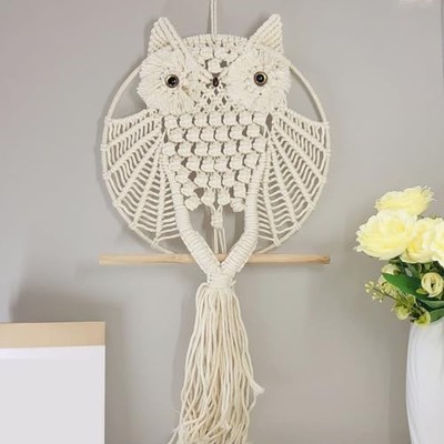 XnxnzhHo Owl Macrame Wall Hanging, Boho Hand Woven Tapestry, Summer 12L'' x 12W''