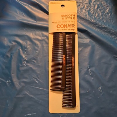 Conair Smooth & Style Pocket and Barber Combs, Black, 2-Pieces