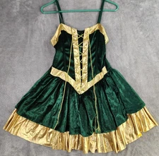 Dreamgirl Dress Womens Small Green Gold Corset Lace-Up Velvet Lame Costume