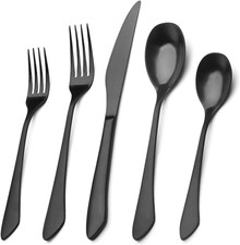 Matte Black Silverware Set, 40-Piece Stainless Steel Flatware Set Service for 8,