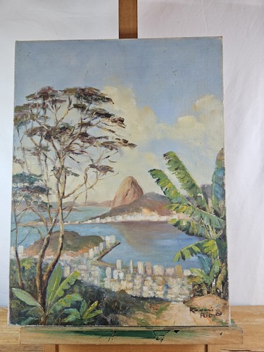 PINTURA AL ÓLEO MONTAÑA PAN DE AZÚCAR RÍO DE JANEIRO FIRMADA KOENIG RIO BRASIL VINTAGE - Imagen 2 de 16