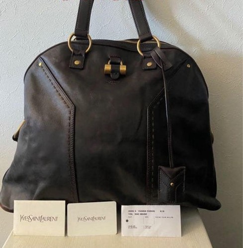 Yves Saint Laurent Rive Gauche Sac Muse Leather Handbag Dark Brown Pre Owned