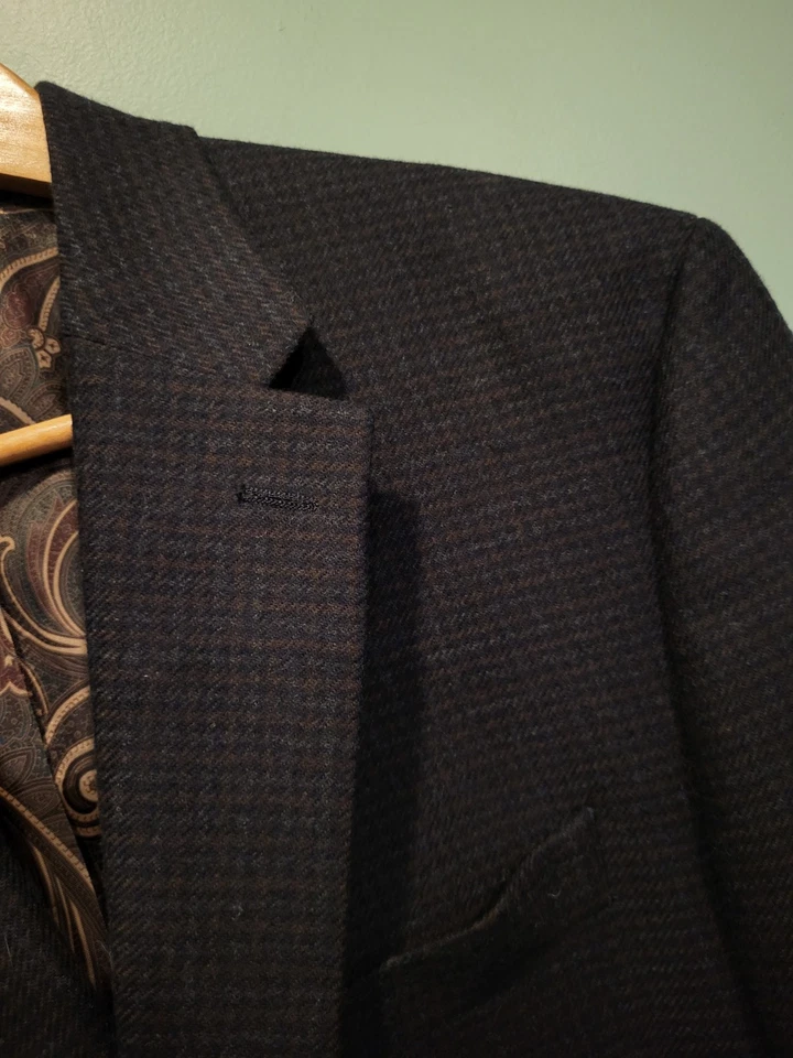 Abrigo deportivo Lauren Ralph Lauren lana cachemir azul marrón cuadros 2 botones talla 42R Foto 2 de 4