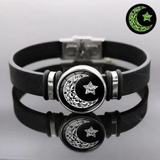 1pcs sun star moon glow-in-the-dark bracelets, men's and women's black leather