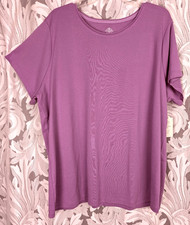 3X  ST JOHNS BAY 100% COTTON PURPLE SHORT SLEEVE STRETCH RIB KNIT TOP NEW