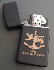 BRIQUET ZIPPO slim Aviso Commandant BOUAN vintage 1988 Marine France ORIGINAL