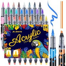JR.WHITE 24 Colors Acrylic Paint Markers 1 Count Pack of 24 , Multicolor