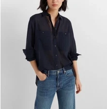 CLUB MONACO Women’s Large Marnee Navy Long Sleeve Button Down Shirt SMALL