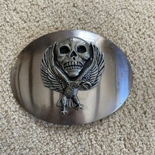 LARGE Western 3D Flying Eagle Oval Skull Head Belt Buckle NOS