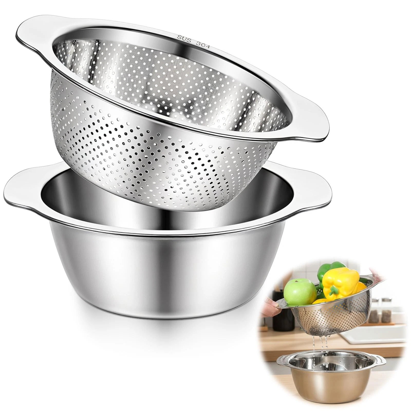 304 Stainless Steel Microporous Colander with Handle, 2QT Rice Washer Straine...
Opens in a new wind