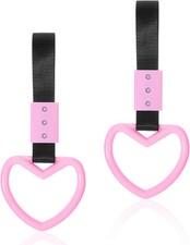 2 Pcs Heart-Shaped Car Handle Straps, Drift Charm for Car Interior, Pink