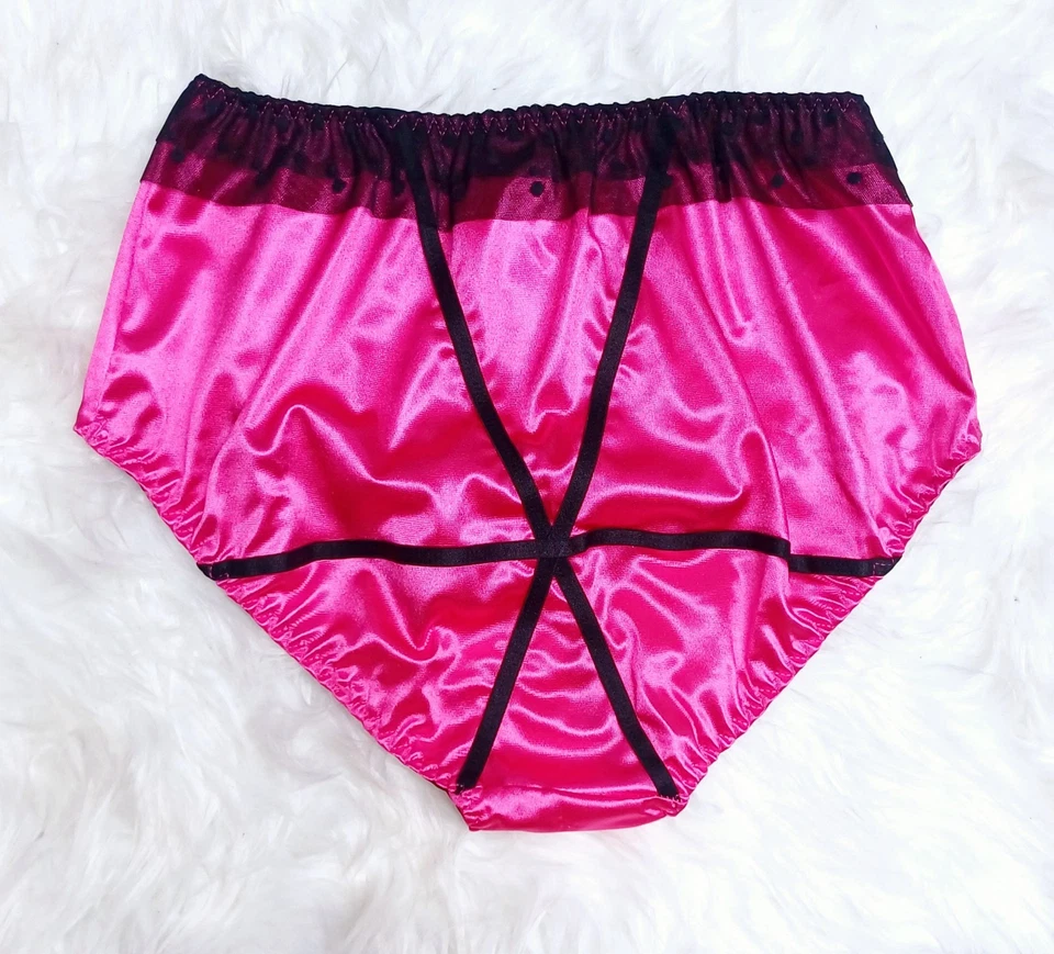 Women's Cerise Glossy Stretch Satin Full Bum Panties Knickers Sissy CD TV M 10 - Image 4 of 4