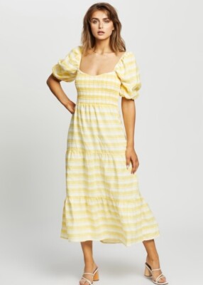 NWT $319 FAITHFULL THE BRAND Gianna Midi Dress Mmoire Ligne Checked Linen  Sz XS | eBay