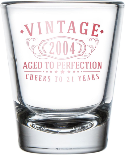 Vintage 2004 Rose Gold Printed 1.75Oz 1Pk Shot Glass - Happy 21St Birthday Gifts