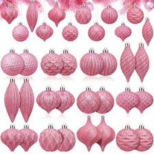 24 Pcs 2.36 Inches Glitter Christmas Ball Ornament for Tree Pink and Gold Han...