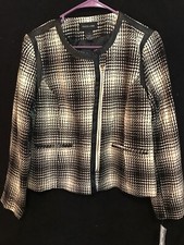 Focus 2000 Ladies Zip Front Black & White Jacket Nwt Size 10
