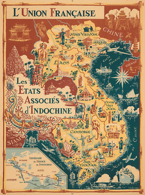 PICTORIAL MAP OF 1943 FRENCH INDOCHINA ART POSTER