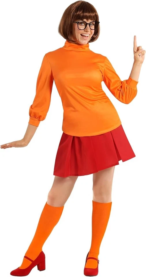 Mujer Disfraz y Peluca Velma Naranja Mystery Inc Scooby Doo Detective Vestido S-3XL Foto 2 de 4