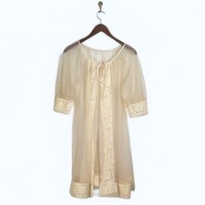 Romantic 1950s Sheer Lace Dressing Gown - Made in USA - Size Large