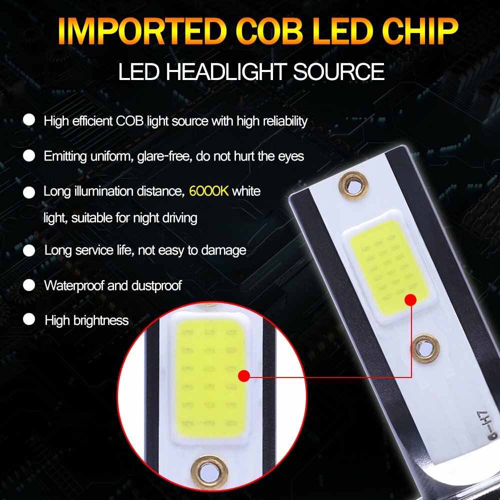 Auxiracer H7 LED Headlight Bulbs - 60W 6000LM, 6000K Cool White (Pair) - CAN Bus Ready - View #3