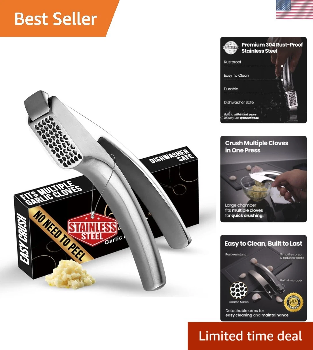 Mess-Free Stainless Steel Garlic Press with Detachable Handle for Coarse Mincing
Opens in a new wind