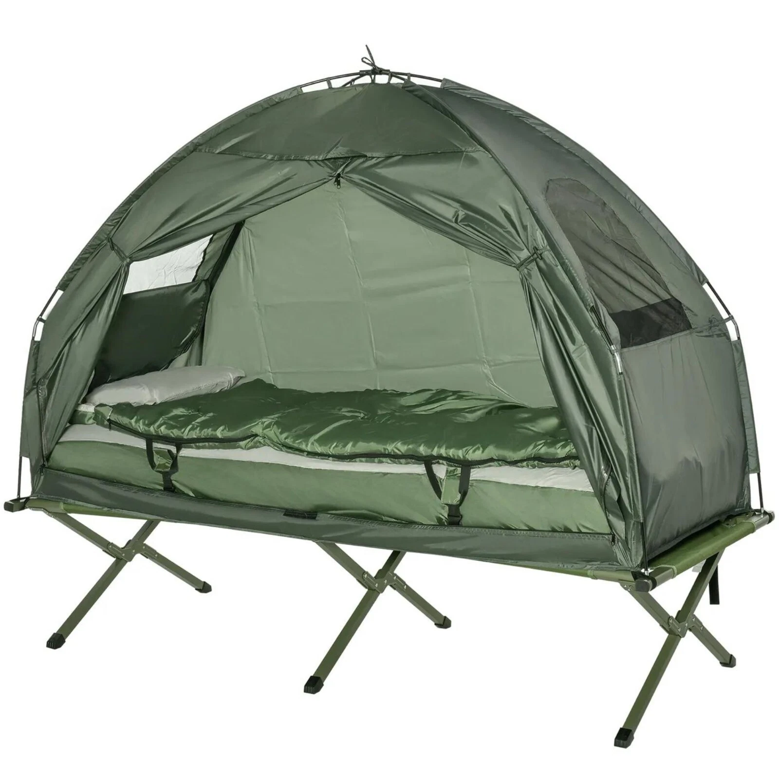 Folding Camping Cots Portable Elevated Tent W/Air Mattress 1-Person Tent, Green