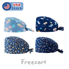 Surgical Scrub Cap Doctor Nurse Kitchen Cotton Hat  with Sweatband Adjustable US