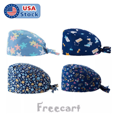 Surgical Scrub Cap Doctor Nurse Kitchen Cotton Hat  with Sweatband Adjustable US