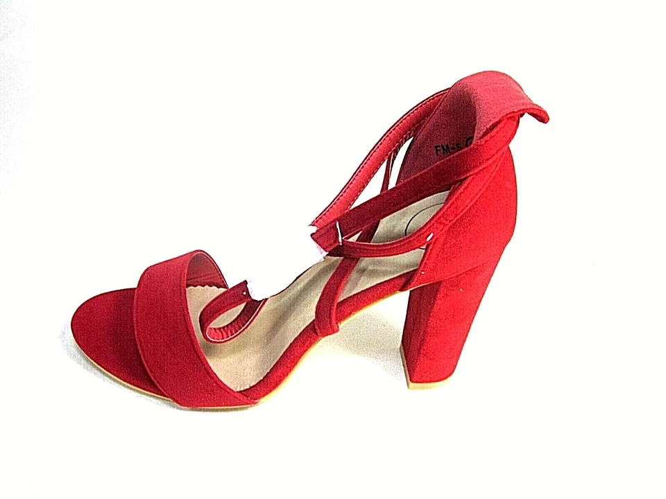 Essex Glam Womens Block Heel Ankle Strap Sandals, Red Faux Suede Size 5, Eur 38 - Image 2 of 4