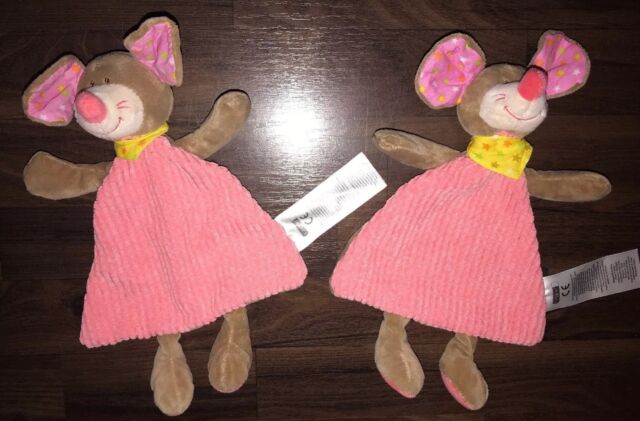 2 Stück- KIK Maus Rosa Braun Gelb Hals Sterne Schmusetuch Kuscheltuch Plüschtier 2 Stück- KIK Maus Rosa Braun Gelb Hals Sterne Schmusetuch Kuscheltuch Plüschtier