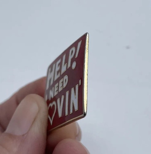 Help I Need Loving Lovin' Vintage Red Enamel Saying Love Sex Hugs Hat Lapel Pin - Picture 6 of 12