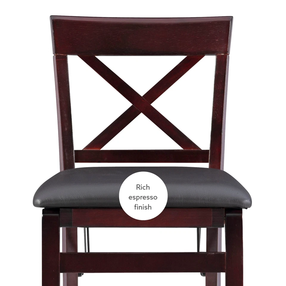 Merlot Brown Folding Counter Stool with X Back and Padded Faux Leather Seat - Image 3 of 4