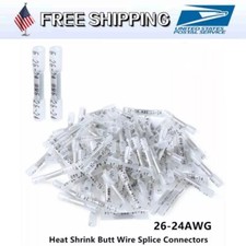 White 26-24AWG Heat Shrink Butt Wire Splice Connectors Seal Crimp Terminals US