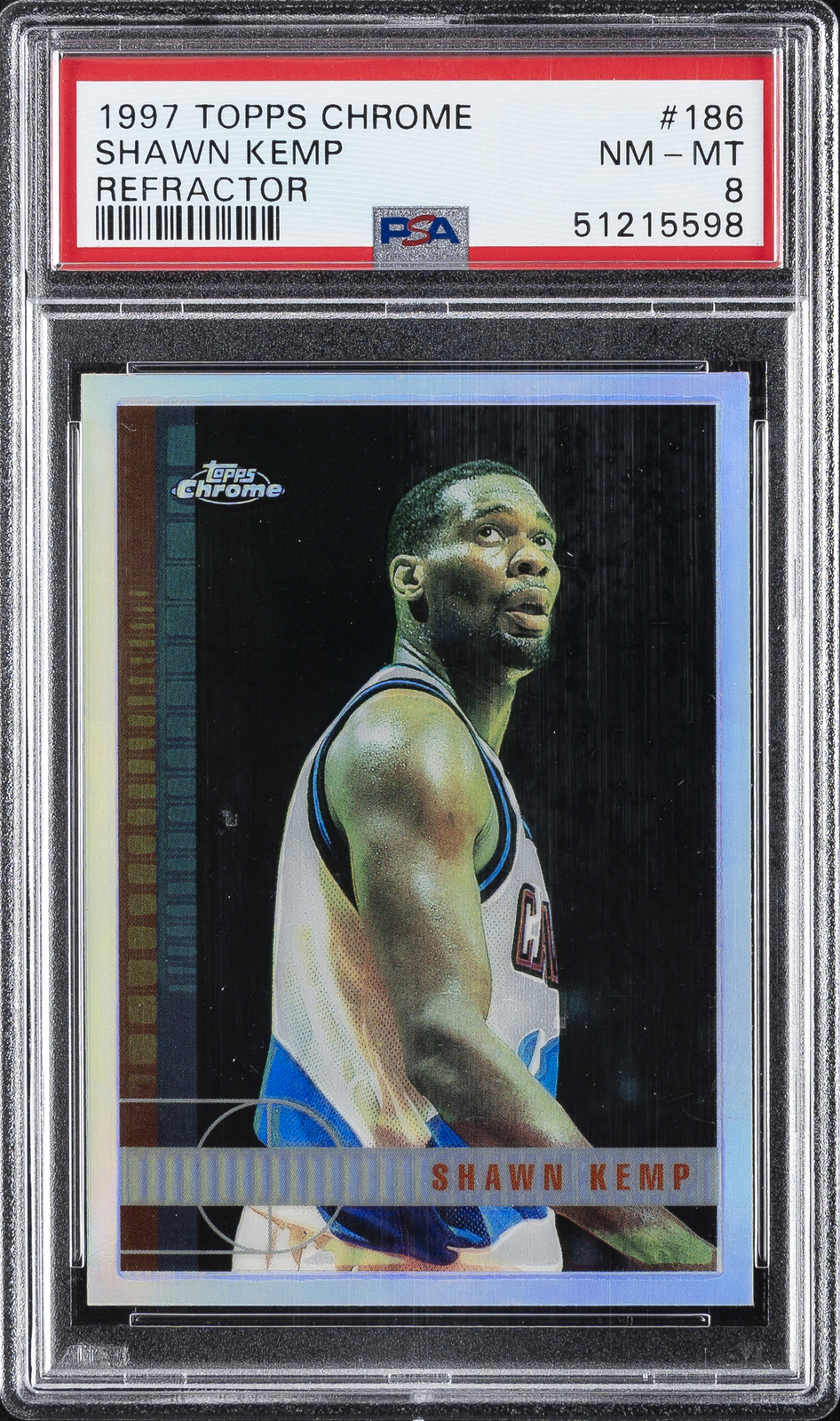 1997 TOPPS CHROME REFRACTOR #186 SHAWN KEMP PSA 8