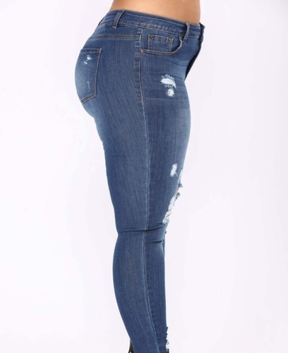 Womens Plus Size Distressed Jeans High Waist Denim Pants with Holes Large Size D - Picture 2 of 9