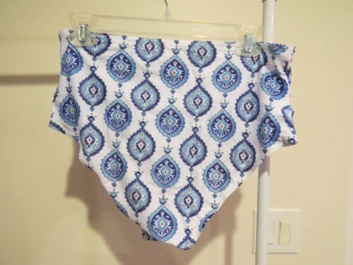 2 piece swimsuit white tankini w/ white/blue paisley print bottoms NIP - Picture 4 of 5