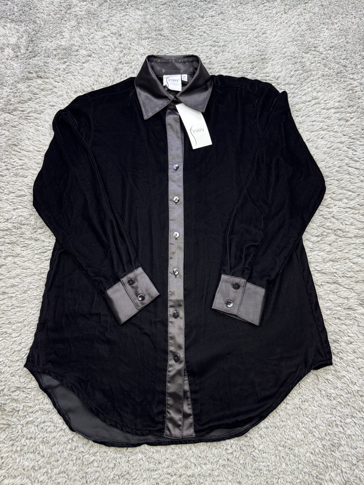 Finley Top Women XS Black Monica Velvet Velour Button Up Shirt Blouse NWT