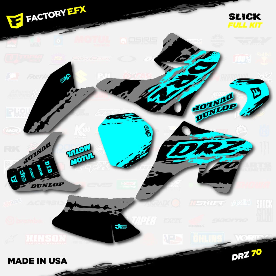 Kit de gráficos de carreras gris y cian lisos para 08+ calcomanías Suzuki DRZ70 DRZ 70 Foto 2 de 3
