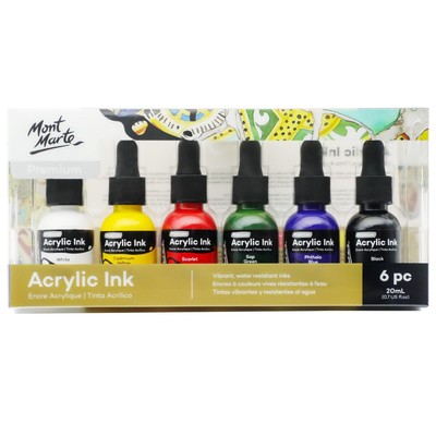 Acrylic Ink Premium 6pc x 20ml (0.7 US fl.oz), Acrylic Inks for Artists, Esse...