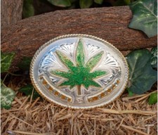MARIJUANA POT LEAF herb alpaca silver handmade belt buckle