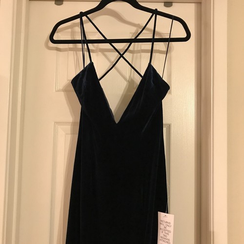 New Jay Godfrey Bowell Navy Blue Velvet Strappy Low V Neck & Back Gown Dress 0 - Picture 17 of 17