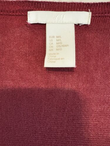 H & M~ Women’s oversized Long Maroon Open Front Loose Kimono Cardigan / Duster - Picture 5 of 6