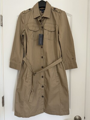 NWT Tommy Hilfiger Womens Khaki Button Front Long Sleeve Utility Dress Size  S | eBay