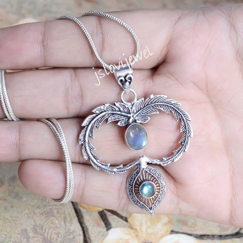 Blue Labradorite Gemstone Pendant 925 Sterling Silver Oxidized Jewelry/pg-1755 - Picture 4 of 7
