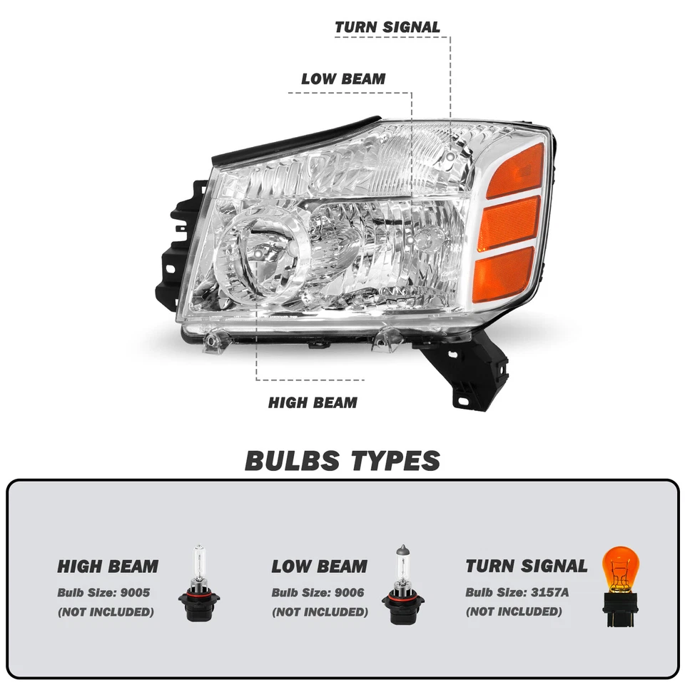 For 2004-2015 Nissan Titan /04-07 Armada Chrome Headlights Assembly Lamps Pair - Image 2 of 4