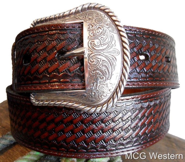 U-9408 WESTERN NOCONA LEATHER MENS BELT HAIR DIAMOND CONCHOS DARK BROWN 32-46 IN