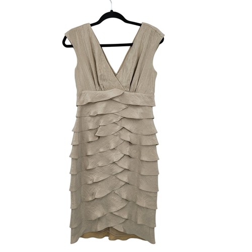 Dressbarn Womens Gold Shimmer Tiered Ruffle V-Neck Dress Sz 4 Formal Cocktail - Picture 10 of 10