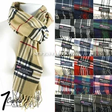 Mens Womens Winter Warm SCOTLAND Made 100% CASHMERE Scarf Scarves Plaid Wool