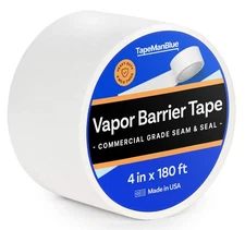 Vapor Barrier Tape - 4in x 180ft Roll, White Polyethylene for Crawl Spaces