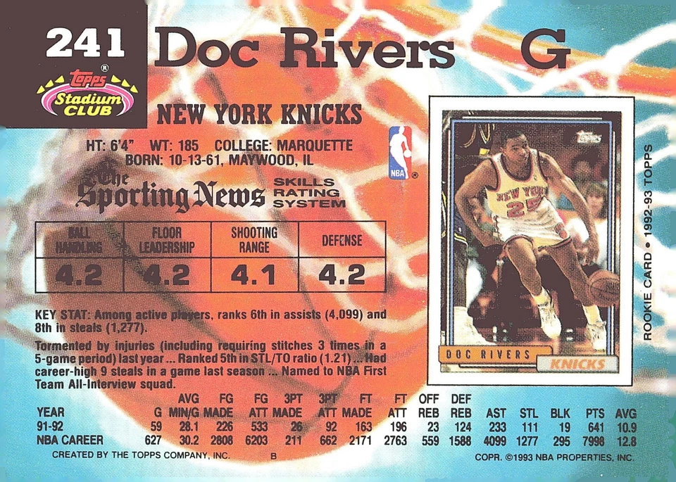 1992-93 Stadium Club #241 Doc Rivers - Image 2 of 2
